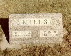 Tombstone for John W. Mills & his 2nd wife, Nettie.